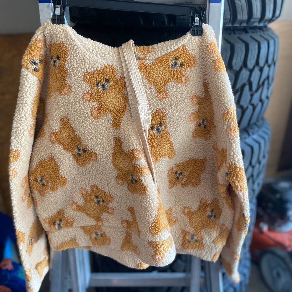 Cozy Teddy Bear Sherpa Pullover - Cream and Mustard